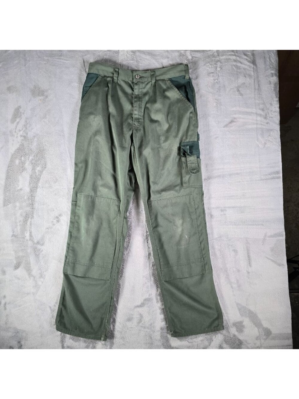2010s Distressed Fristads Kansas Luxe Double Knee Green Cargo Pants (33x31)